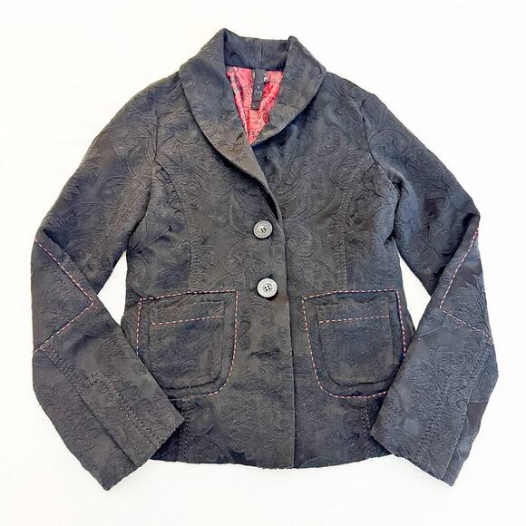 Desigual Black 2-Button Blazer Embroidered Detail Unique Stitch Size 8 / EUR38 - Picture 1 of 11